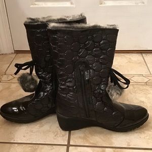 Fur-Lined Quilted Pom Pom Boots